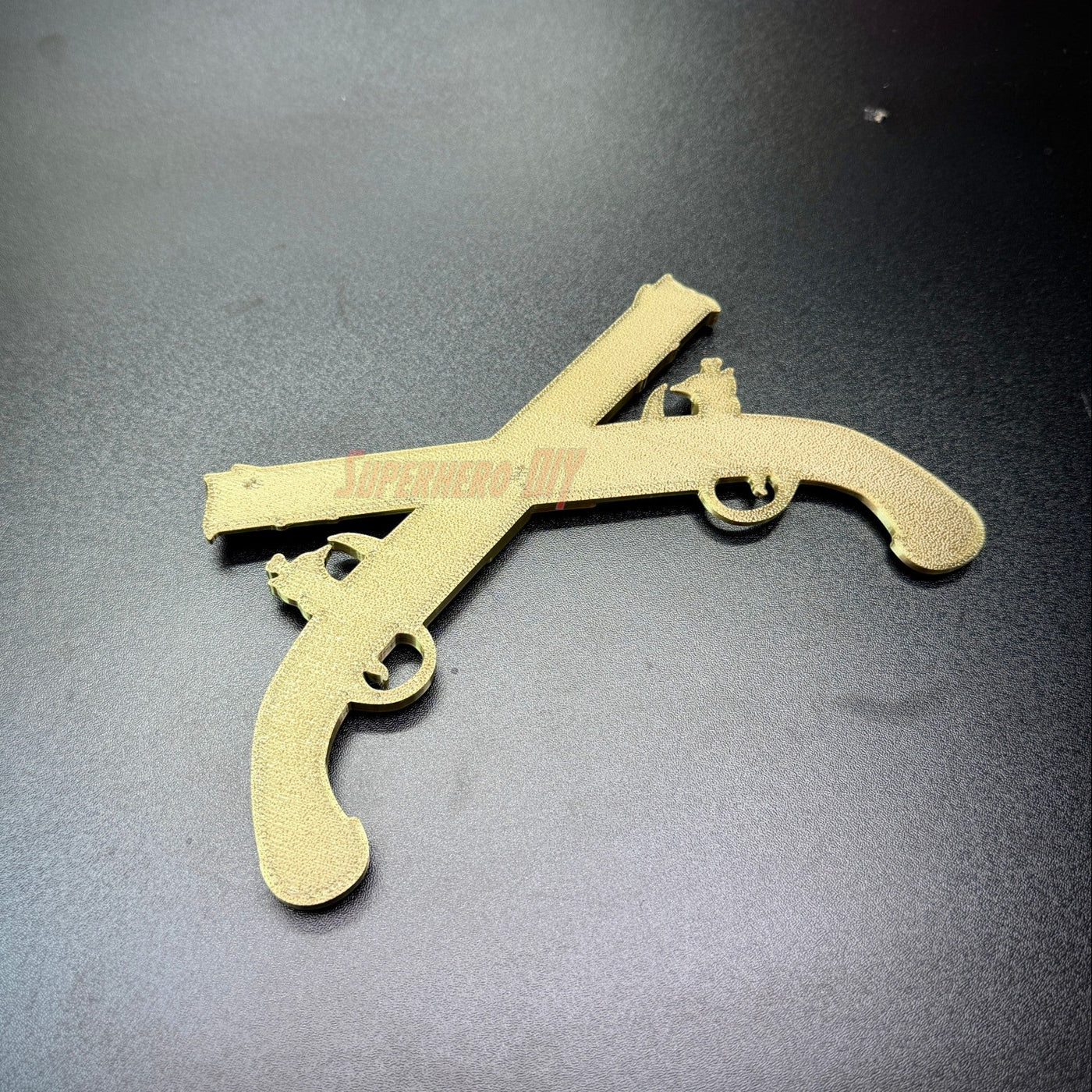 Army military police insignia in gold, featuring crossed Harper's Ferry pistols for wall display decor.