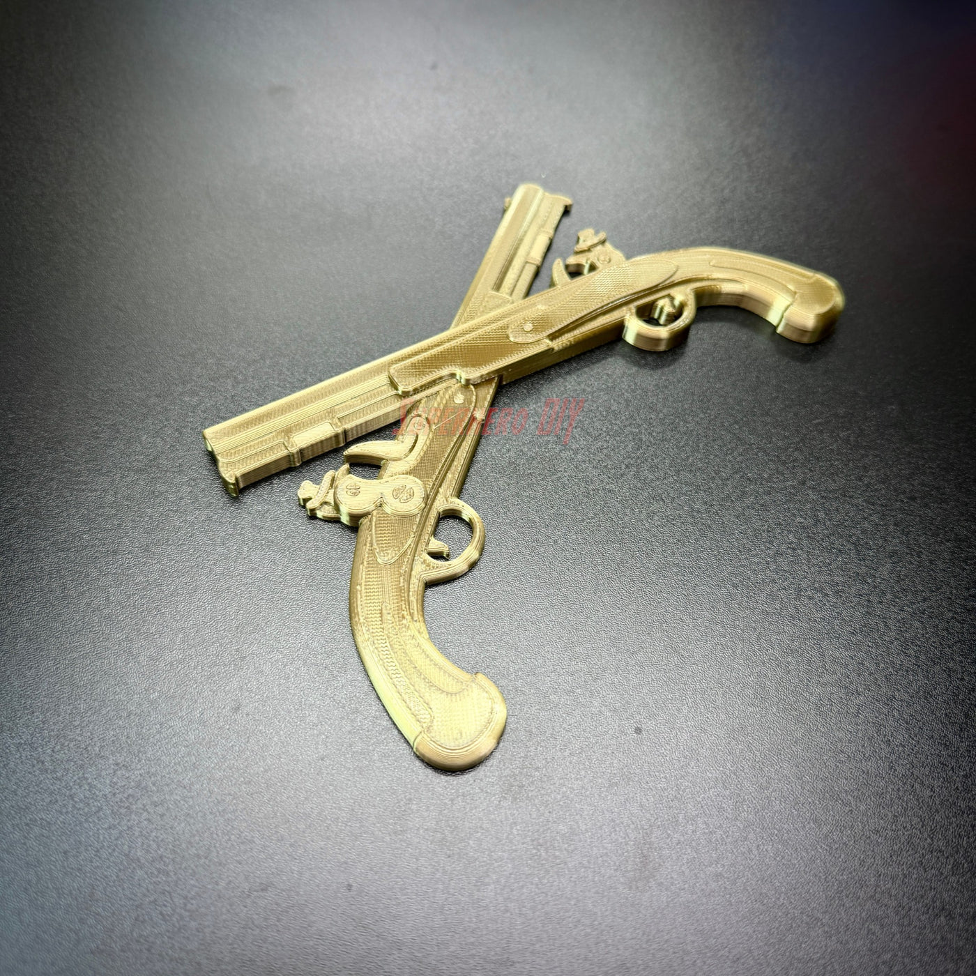 army military police insignia crossed pistols wall display in gold finish, showcasing detailed craftsmanship.