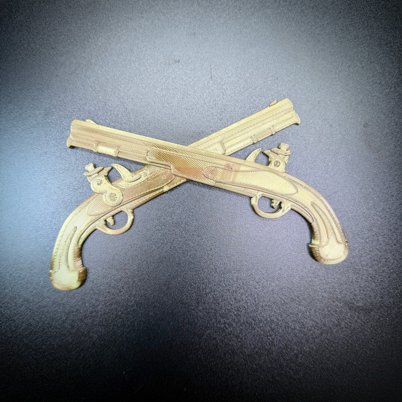 Army military police insignia, crossed pistols in gold finish, wall display decoration.