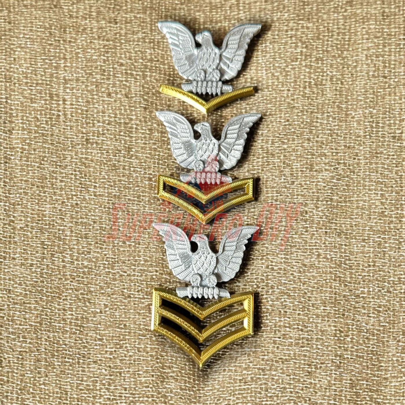 Navy Enlisted Rate Insignia | Multiple Sizes Display Insignia Silver and Gold featuring three eagle designs.
