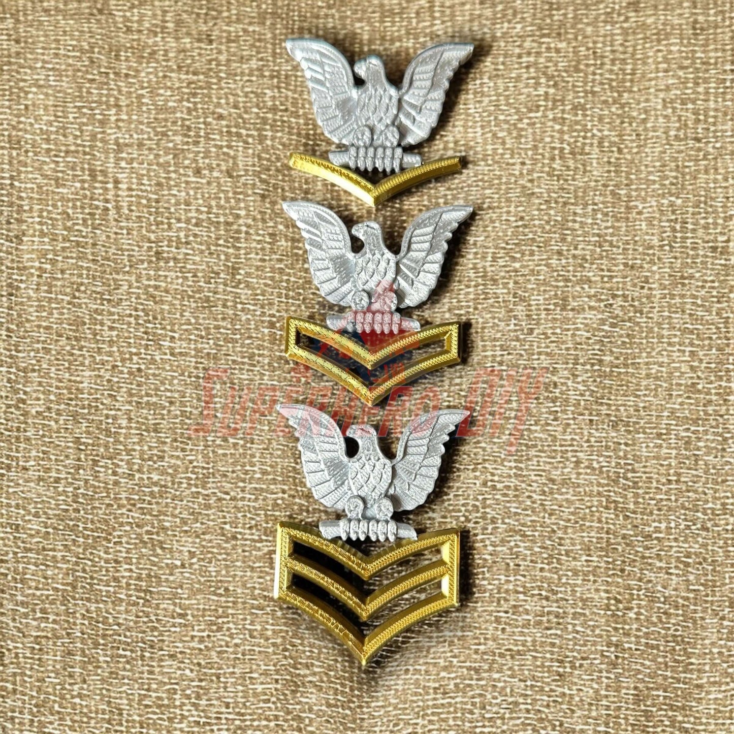 Navy Enlisted Rate Insignia | Multiple Sizes Display Insignia Silver and Gold featuring three eagle designs.