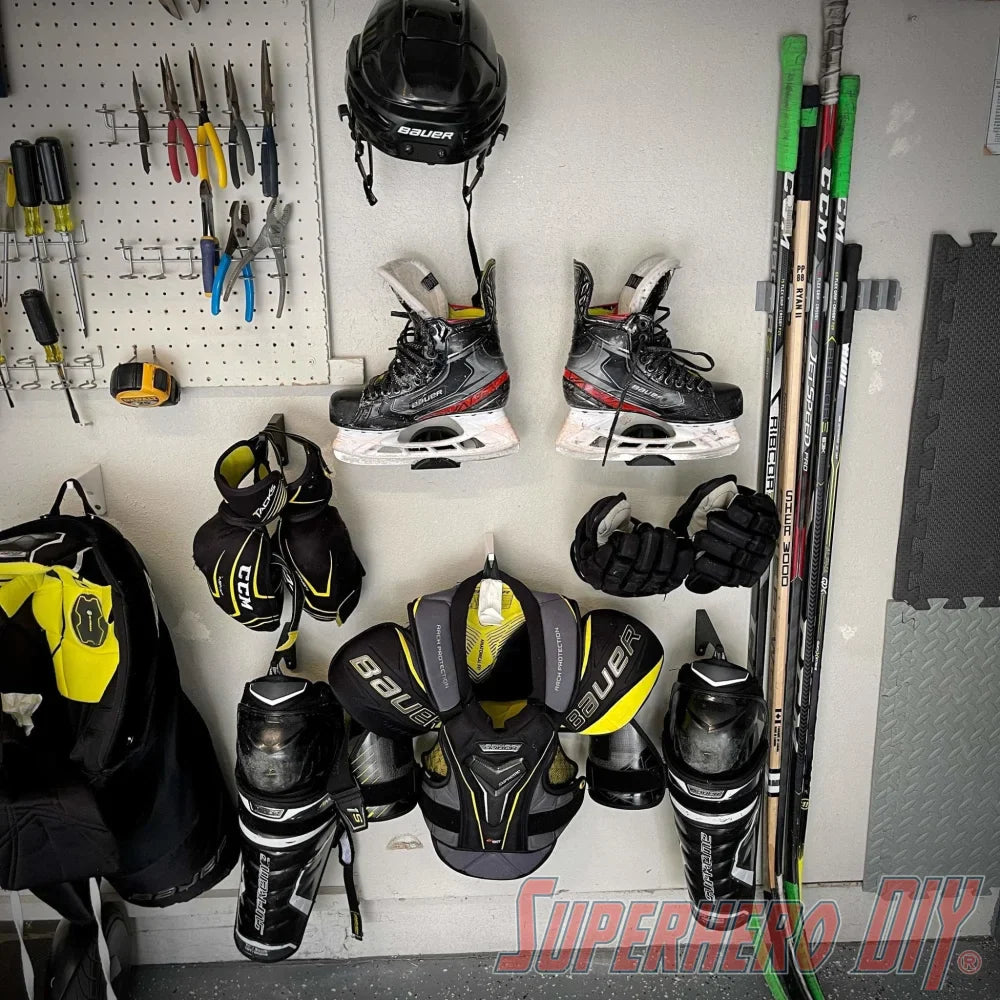 Shin Guards Knee Pads Wall Mount (2-PACK) | Hockey Gear Storage Solution - Superhero DIY