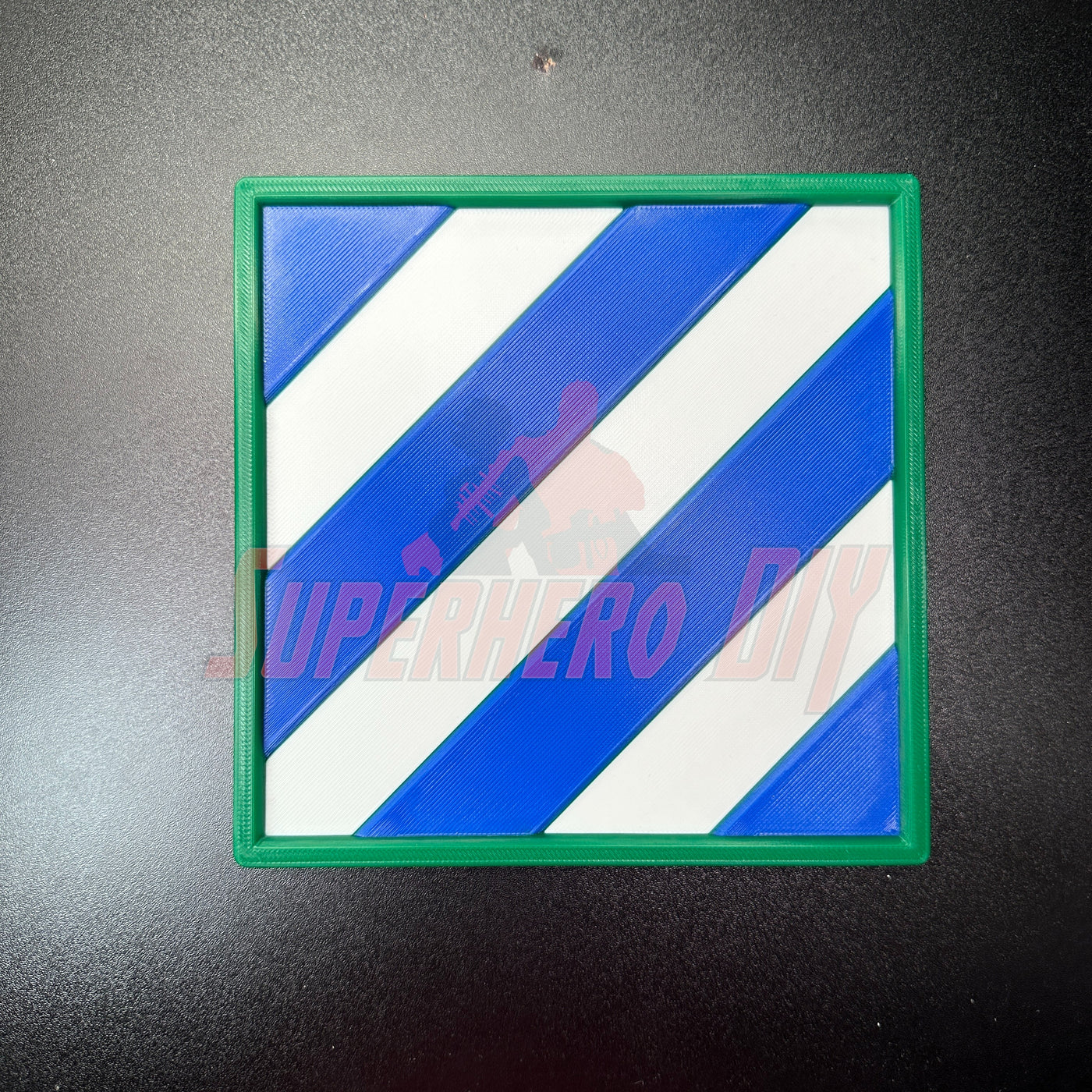 3rd Infantry Division display insignia with blue and white stripes on a black background.
