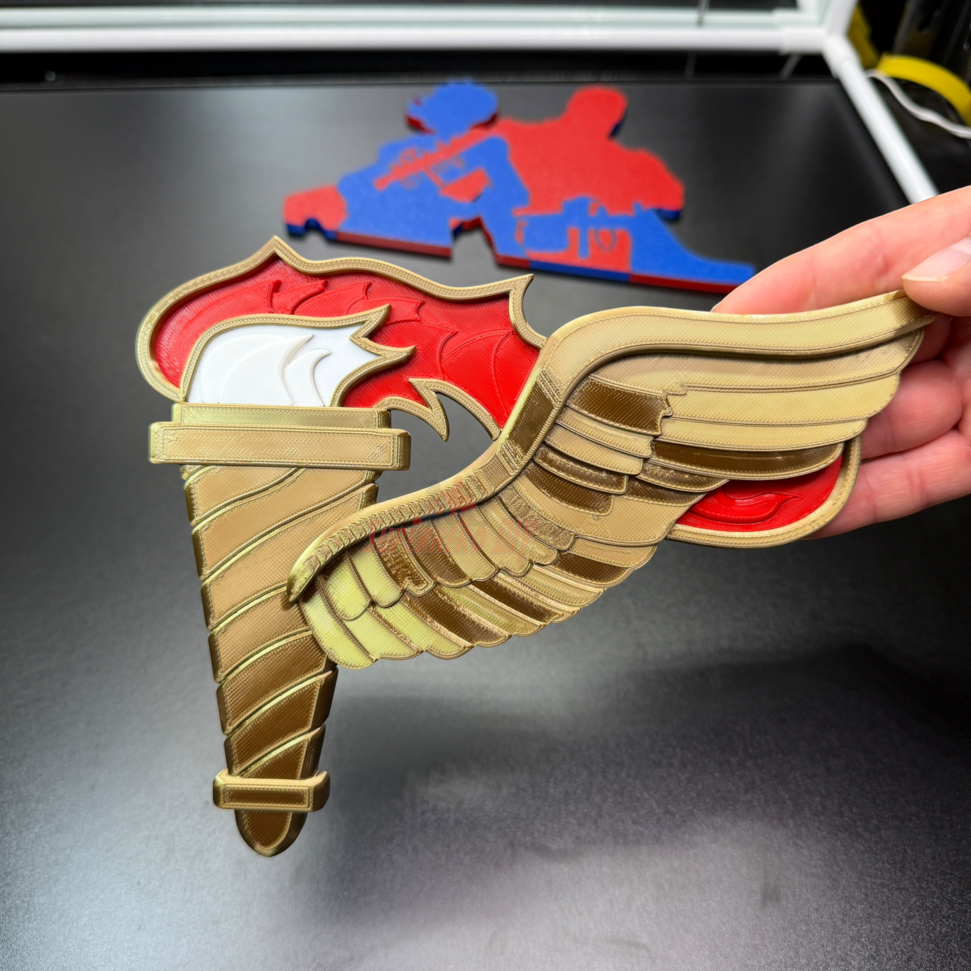Army Pathfinder Badge display insignia featuring winged torch design in multiple finishes.