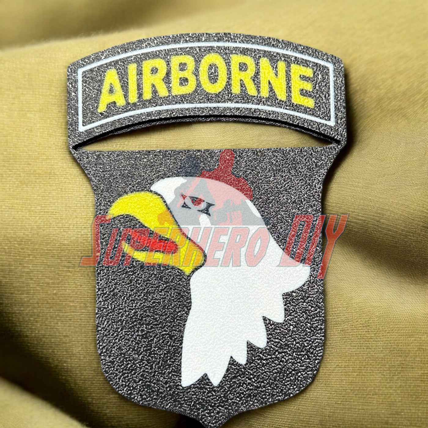 101st Airborne Division display insignia 3D-printed eagle emblem badge on fabric