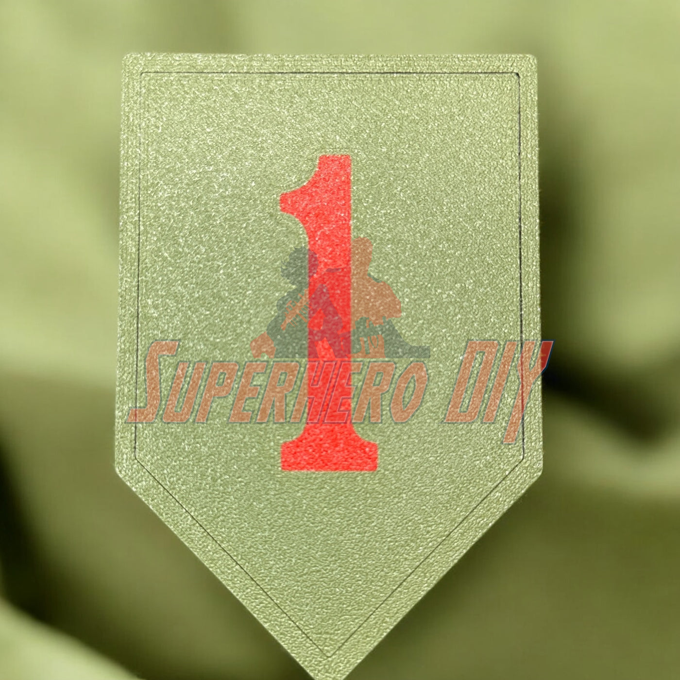 1st Infantry Division display insignia, Big Red One patch in red on textured background, perfect for military tribute or collection