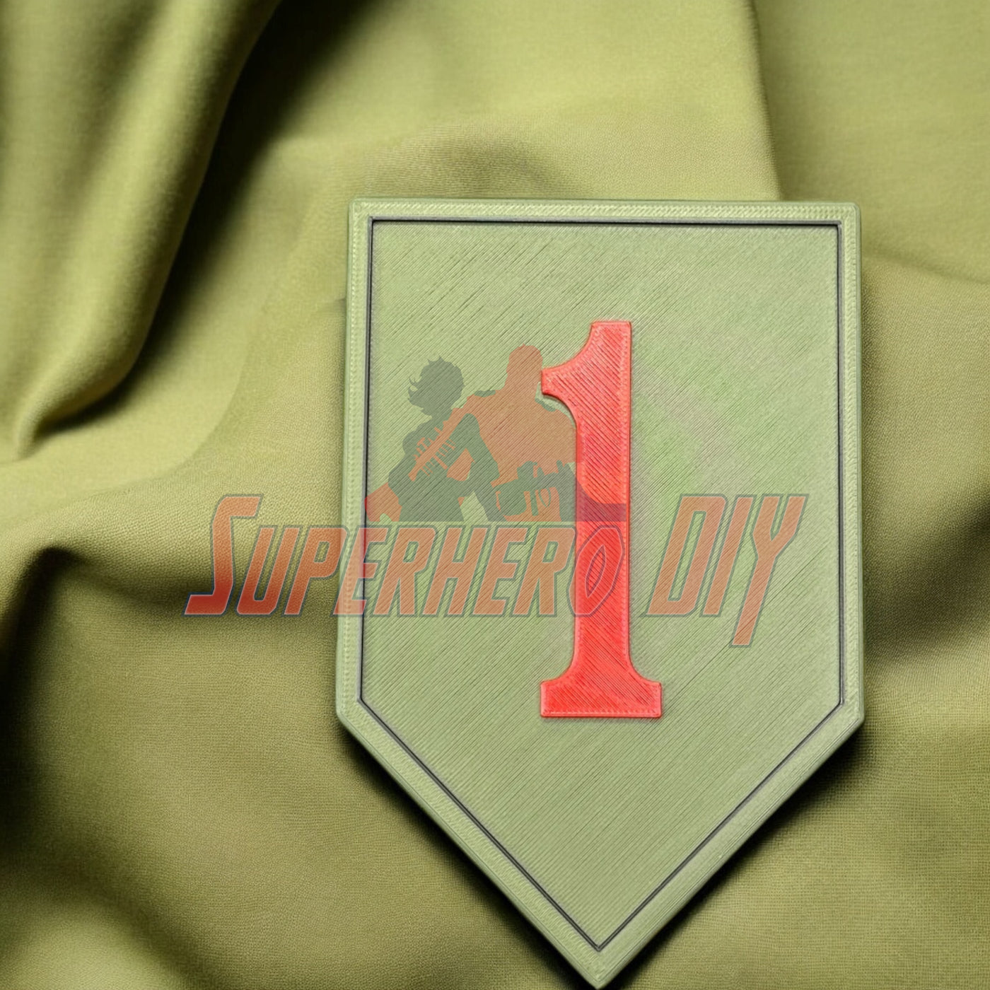 1st Infantry Division display insignia 3D-printed patch on fabric, featuring Big Red One emblem for military tribute.