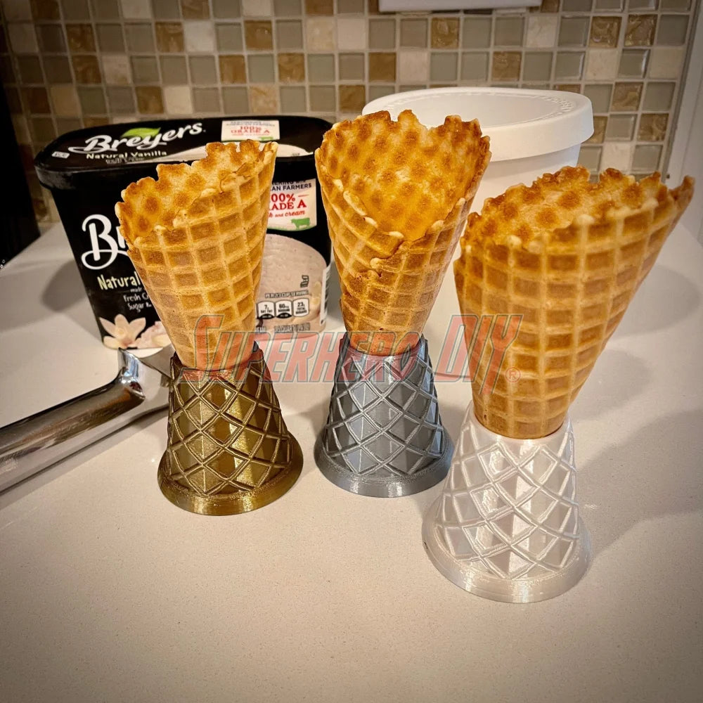 Waffle Cone Stands! Ice Cream Cone Holder Stands shaped like Waffle Cones! Perfect decor for ice cream scooping or ice cream party - Superhero DIY