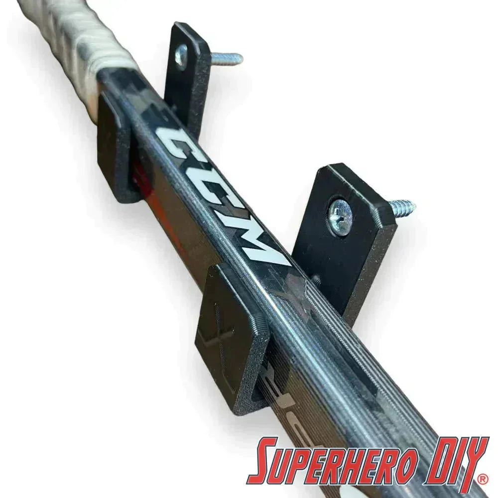 Wall Mount Hockey Stick Hanger | Mount your stick on the wall | Horizontal Ice Hockey Stick Hanger | Comes with screws or Command strips! - Superhero DIY