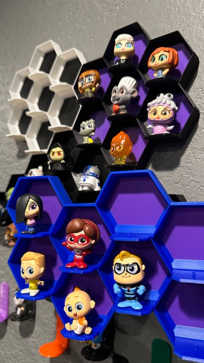 10-Cell honeycomb display for Disney Doorables showcasing mini figures mounted on wall.