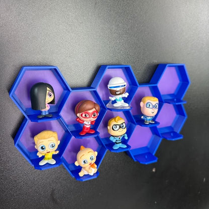 10-Cell honeycomb display for Disney Doorables showcasing mini figures in blue hexagonal cells