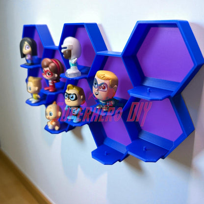 10-Cell honeycomb display for Disney Doorables showcasing mini figures mounted on a wall