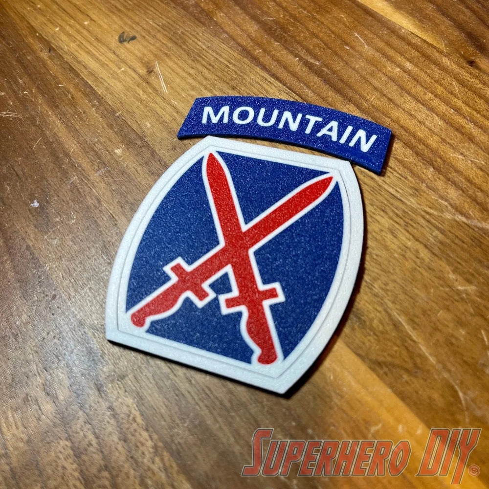 10th Mountain Division Insignia | 3D-Printed US Army Mountaineers Ski Troops Alpine Warriors Fort Drum Unit Patch | Multiple sizes - Superhero DIY