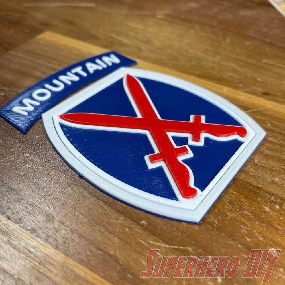 10th Mountain Division Insignia | 3D-Printed US Army Mountaineers Ski Troops Alpine Warriors Fort Drum Unit Patch | Multiple sizes - Superhero DIY