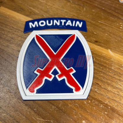 10th Mountain Division Insignia | 3D-Printed US Army Mountaineers Ski Troops Alpine Warriors Fort Drum Unit Patch | Multiple sizes - Superhero DIY
