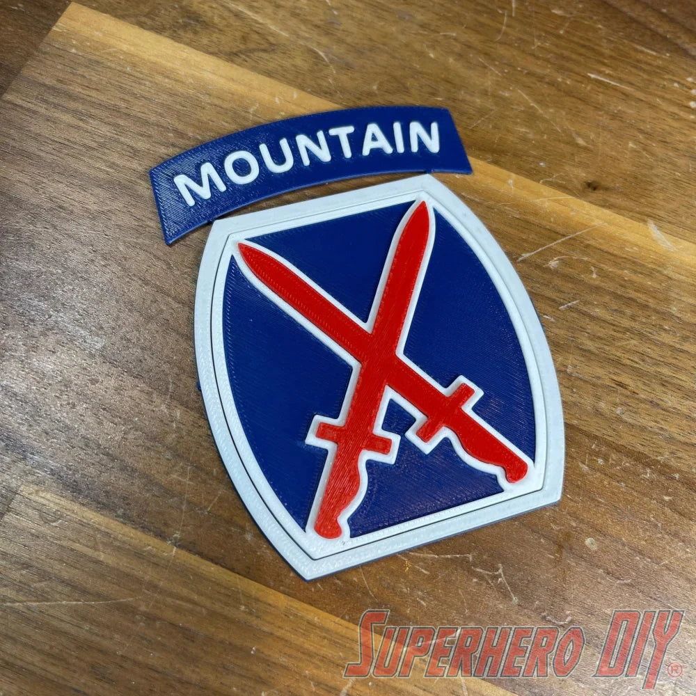 10th Mountain Division Insignia | 3D-Printed US Army Mountaineers Ski Troops Alpine Warriors Fort Drum Unit Patch | Multiple sizes - Superhero DIY