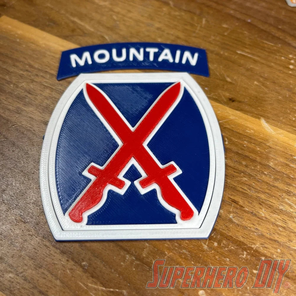 10th Mountain Division Insignia | 3D-Printed US Army Mountaineers Ski Troops Alpine Warriors Fort Drum Unit Patch | Multiple sizes - Superhero DIY