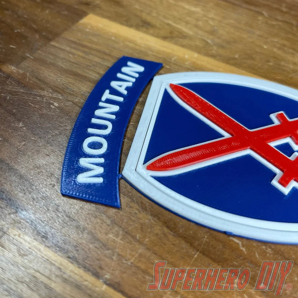 10th Mountain Division Insignia | 3D-Printed US Army Mountaineers Ski Troops Alpine Warriors Fort Drum Unit Patch | Multiple sizes - Superhero DIY