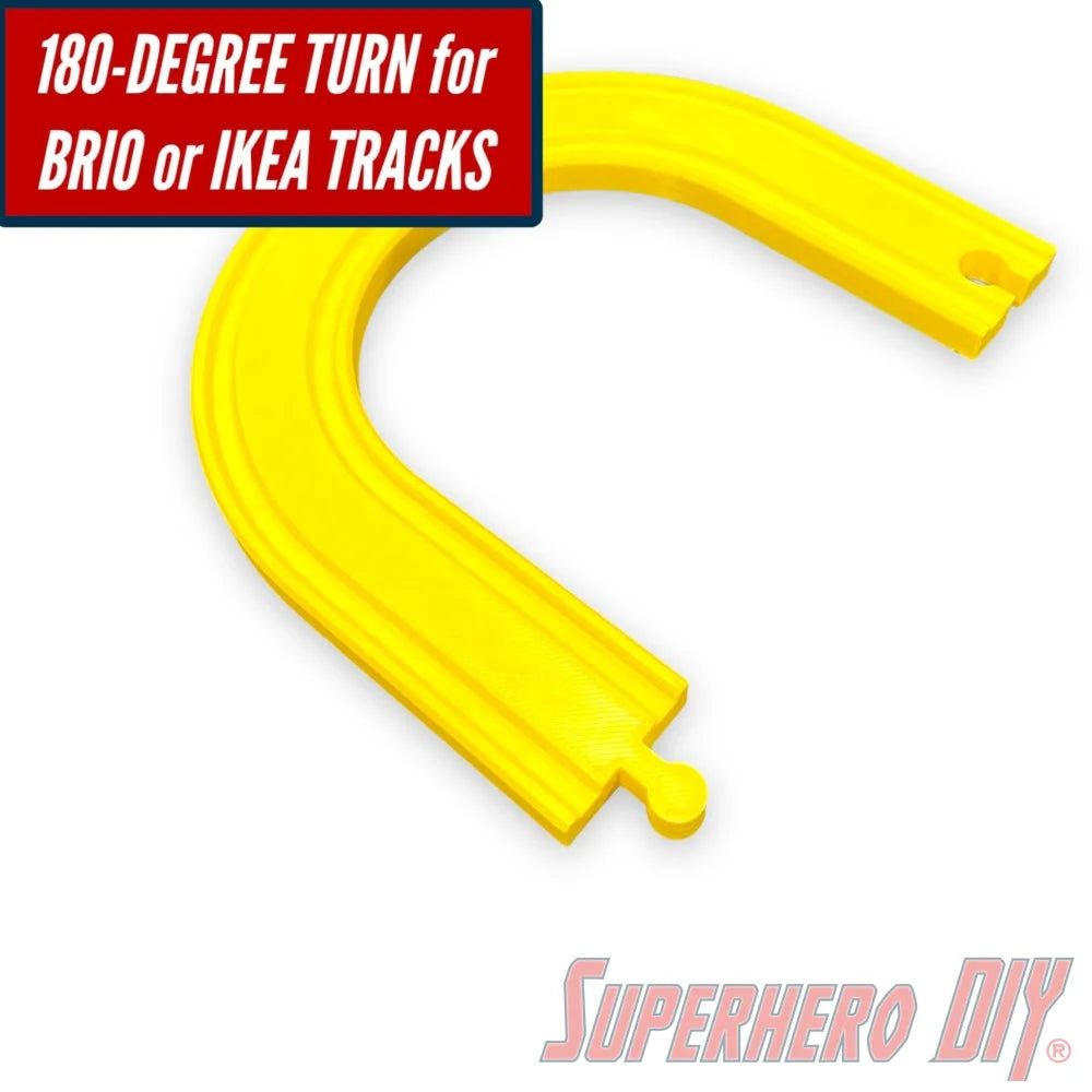 180 Degree Turn compatible with IKEA or BRIO Wooden Train Track | 3D-printed enhancement for Train Set | Turn piece for train track - Superhero DIY