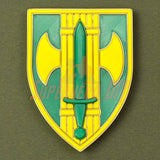 3D 18th Military Police Brigade Display Insignia for wall mount or shadowbox, featuring distinctive yellow and green colors.