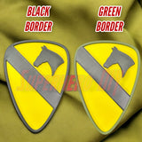 1st Cavalry Division Display Insignia with Black and Green Borders, perfect for military decor in shops, offices, and game rooms.
