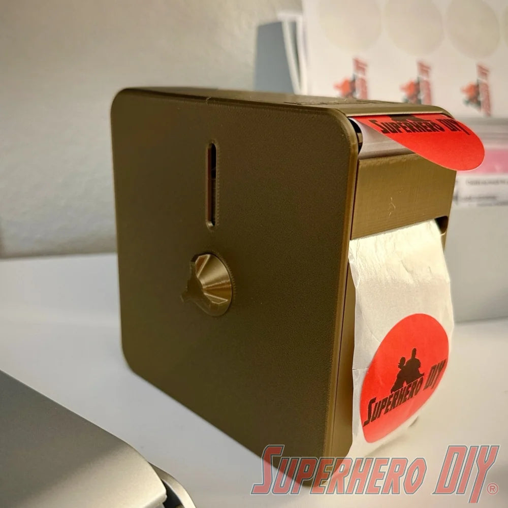 2” Label Dispenser with removable cover | 3D-printed sticker label holder - Superhero DIY