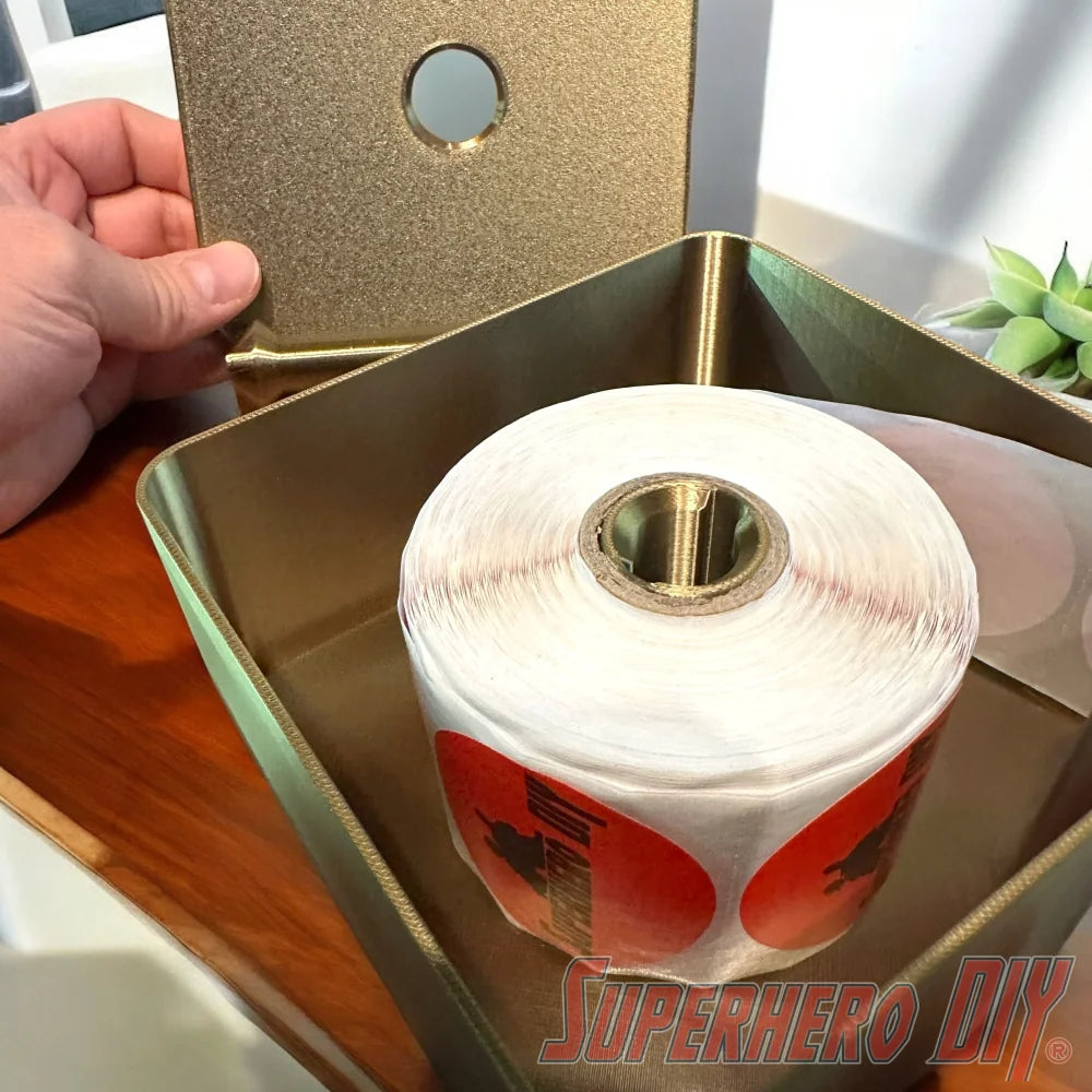 2” Label Dispenser with removable cover | 3D-printed sticker label holder - Superhero DIY