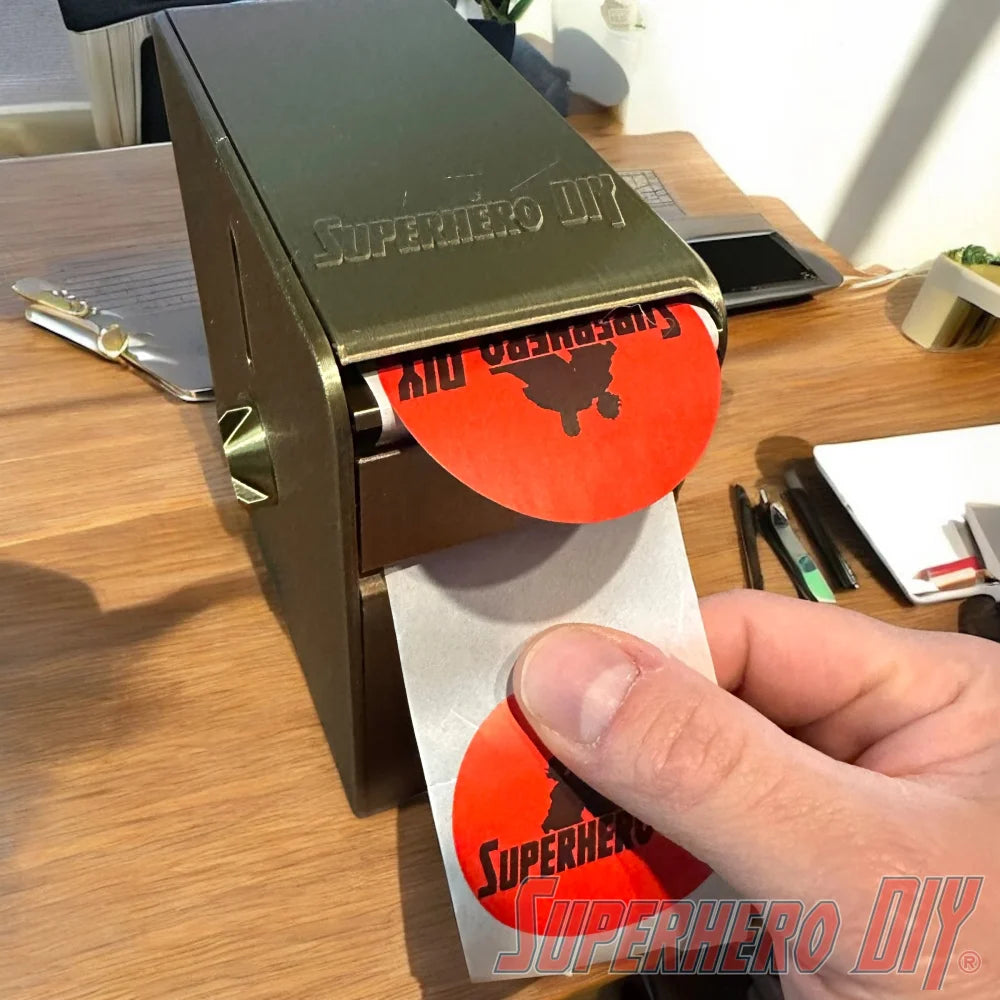 2” Label Dispenser with removable cover | 3D-printed sticker label holder - Superhero DIY