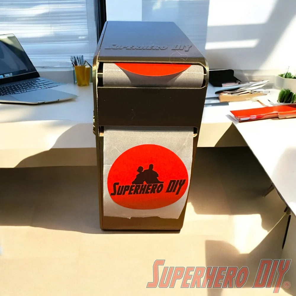 2” Label Dispenser with removable cover | 3D-printed sticker label holder - Superhero DIY
