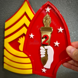 2nd Marine Division display insignia with gold torch and stars, ideal for wall decoration or display case.