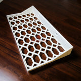 Floating shelf for Funko Pop 2-pack with open hex lattice design.