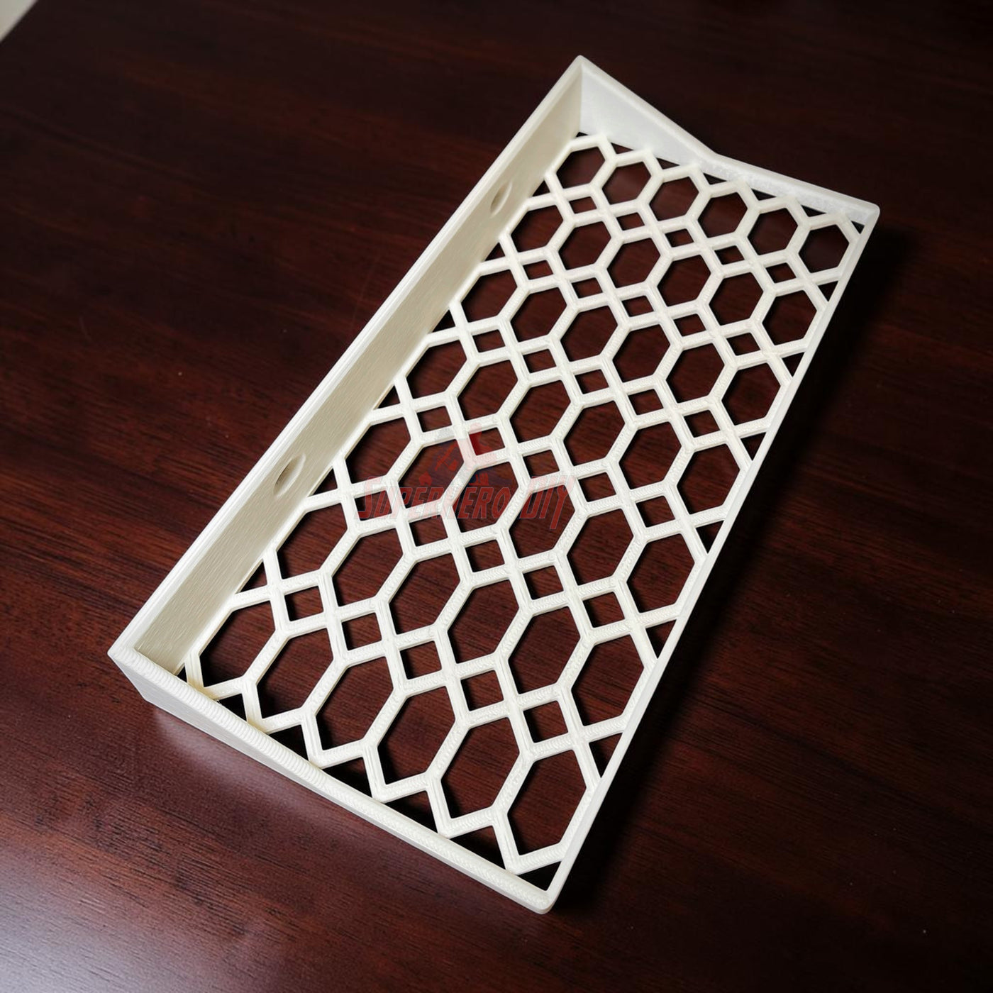 Floating shelf for Funko Pop 2-pack featuring an open hex lattice design.