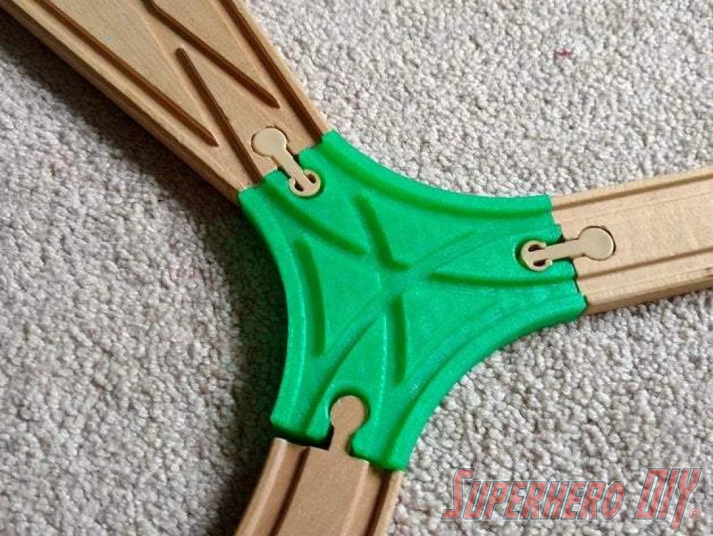 3-WAY Triangle Junction Track piece compatible with Brio or Thomas Wooden Train Track | Y Junction | 3D-printed for Wooden Train Set - Superhero DIY