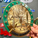 Army Instructor Badge display featuring a detailed Senior Instructor emblem in gold and green.