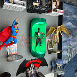 3D-printed Hero Pod display stand with action figures, showcasing a sleek, high-tech design. Digital download: 3D-printable Hero Pod STL file.