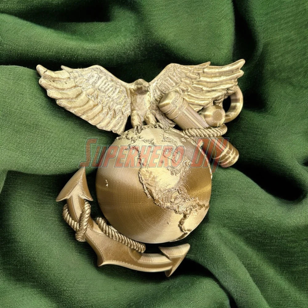 3D Marine Corps EGA insignia wall-mountable plaque on green background, featuring eagle, globe, and anchor design.