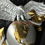 3D Marine Corps EGA insignia wall-mountable plaque with eagle, globe, and anchor in silver and gold.