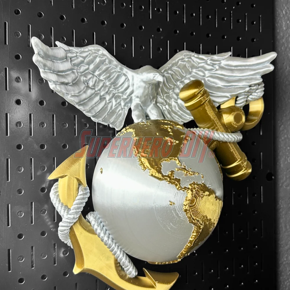 3D Marine Corps EGA insignia in gold and white on a wall-mountable plaque