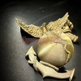 3D Marine Corps EGA insignia in gold, featuring an Eagle, Globe, and Anchor design. Wall-mountable USMC plaque for decor or celebration.