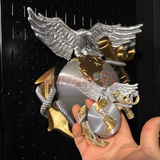 3D Marine Corps EGA insignia in hand, wall-mountable design showcasing Eagle, Globe, and Anchor.