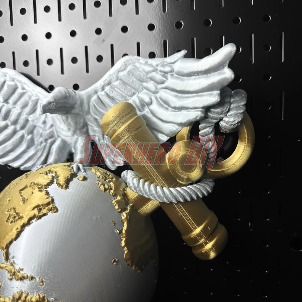 3D Marine Corps EGA insignia wall-mounted with eagle, globe, and anchor in gold and silver tones