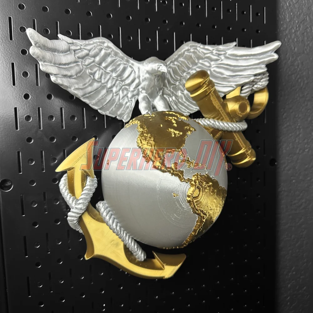 3D Marine Corps EGA insignia wall decor, featuring Eagle, Globe, Anchor design in metallic finish, ideal for USMC veterans and promotions.