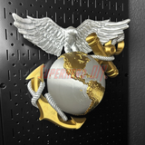 3D Marine Corps EGA insignia wall decor, featuring Eagle, Globe, Anchor design in metallic finish, ideal for USMC veterans and promotions.