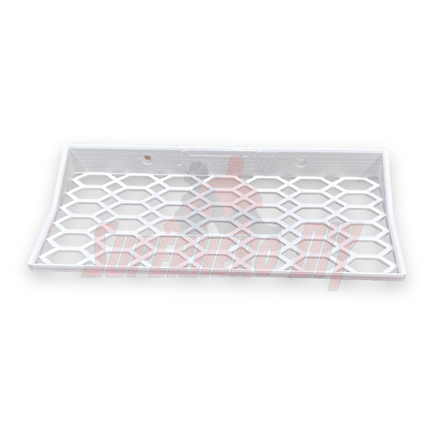 floating shelf for Funko Pop 3-pack designed for wall mounting with a honeycomb pattern.