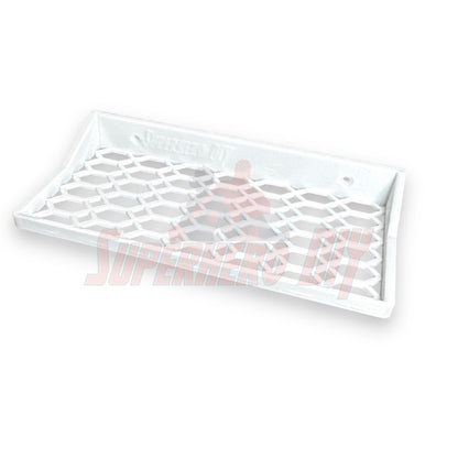 Floating shelf for Funko Pop 3-pack in white, designed for 9"W x 4.25"D boxes, ideal for display.