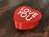 3D-PRINTABLE STL FILE | Candy Heart Gift Box | DIGITAL FILE ONLY - Red large heart-shaped gift box with raised white "LOVE YOU" text on lid. - SuperheroDIY