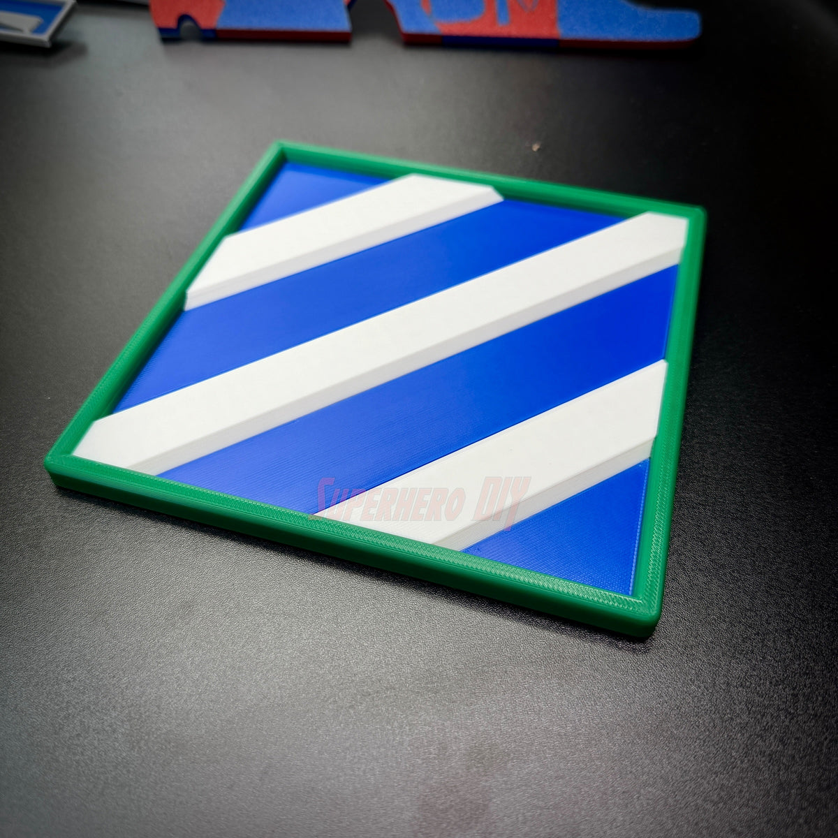 3rd Infantry Division display insignia in blue and white, 3D-printed patch for display.