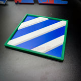 3rd Infantry Division display insignia in blue and white, 3D-printed patch for display.