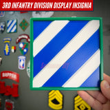 3rd Infantry Division display insignia featuring bold blue-and-white stripes, perfect for display.