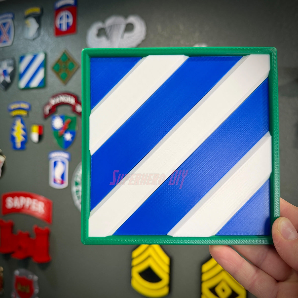 3rd Infantry Division display insignia in bold blue and white design, perfect for honoring military service.